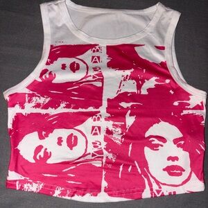 SHEIN Pink and White Graphic Sleeveless Tank Top